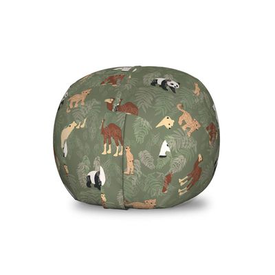 Ambesonne Forest Friends Storage Toy Bag Chair, Design with Monkey Panda Bear and Outline Leaves, Stuffed Animal Organizer Washable Bag, Small Size, Reseda Green Multicolor