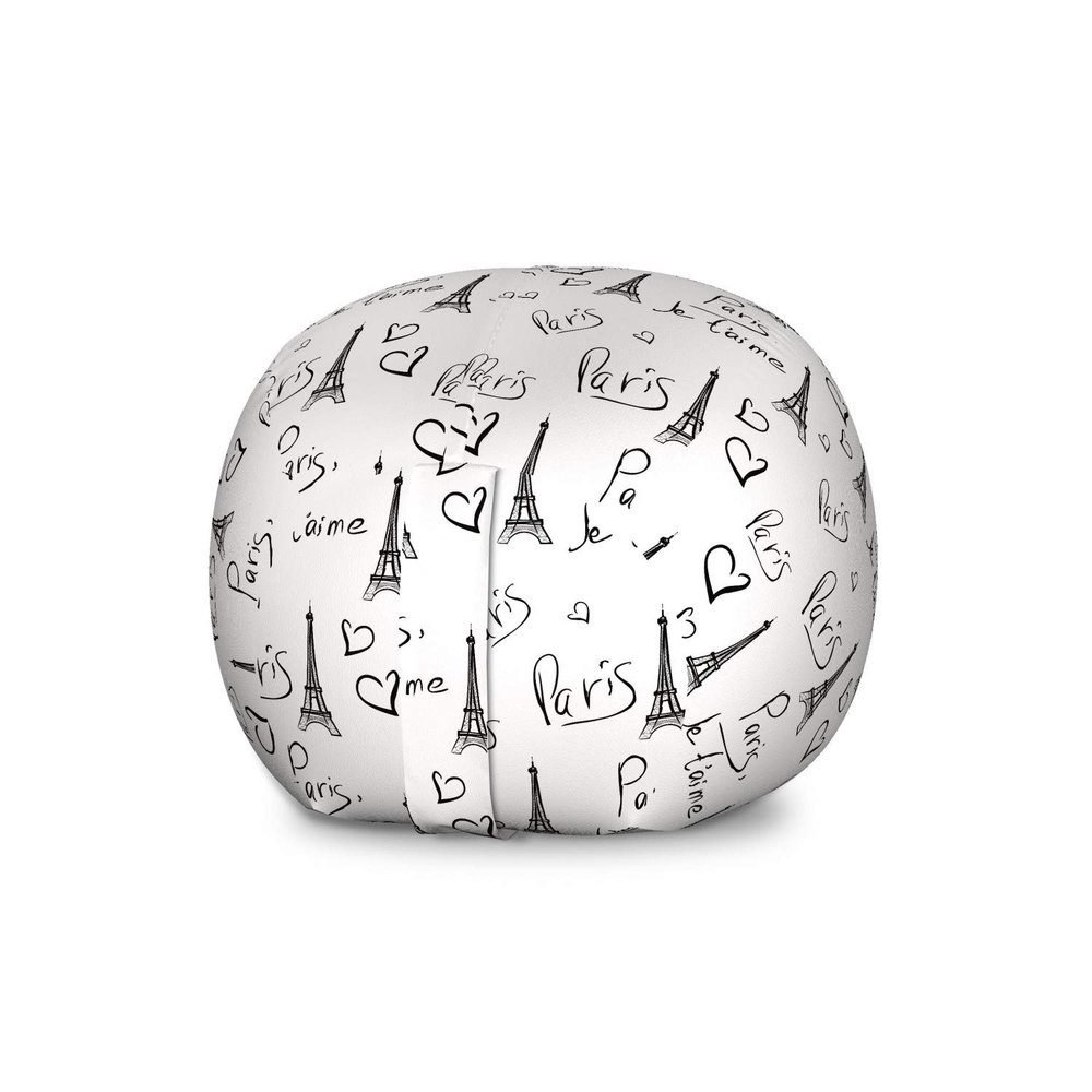 Ambesonne Paris Storage Toy Bag Chair, World Capital City of Love French European Hand Drawn Sketch Eiffel Illustration, Stuffed Animal Organizer Washable Bag, Large Size, White and Black