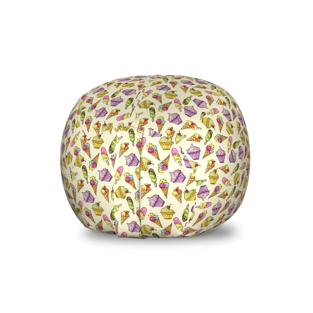 Ambesonne Ice Cream Storage Toy Bag Chair, Yummy Cupcakes Chocolate Party with Cherry Cones Fruit Theme, Stuffed Animal Organizer Washable Bag, Small Size, Cream Purple