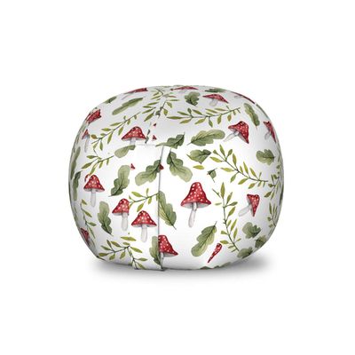 Ambesonne Mushroom Storage Toy Bag Chair, Watercolor Pattern Green Leaves Forest Elements Botanical Woodland Theme, Stuffed Animal Organizer Washable Bag, Small Size, Green Ruby