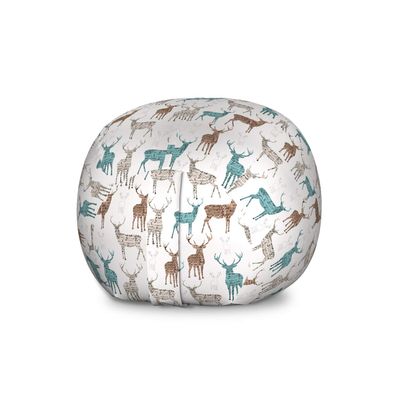 Ambesonne Deer Storage Toy Bag Chair, Animals with Old Text Pattern Christmas Theme Vintage Inspired Illustration, Stuffed Animal Organizer Washable Bag, Large Size, Turquoise Beige
