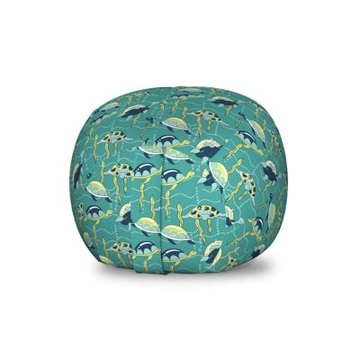 Ambesonne Turtle Storage Toy Bag Chair, Underwater Wildlife Composition with Wavy Ocean and Colorful Animals with Shells, Stuffed Animal Organizer Washable Bag, Small Size, Sea Green Yellow