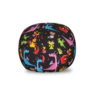 Ambesonne Dragon Storage Toy Bag Chair, Different Kinds of Colorful Comic Dragons on a Black Background with Little Stars, Stuffed Animal Organizer Washable Bag, Small Size, Black Red