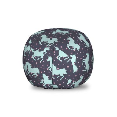 Ambesonne Unicorn Storage Toy Bag Chair, Fantasy Horse Silhouettes with Star Motifs Ornate Mythical Animal, Stuffed Animal Organizer Washable Bag, Small Size, Indigo Teal