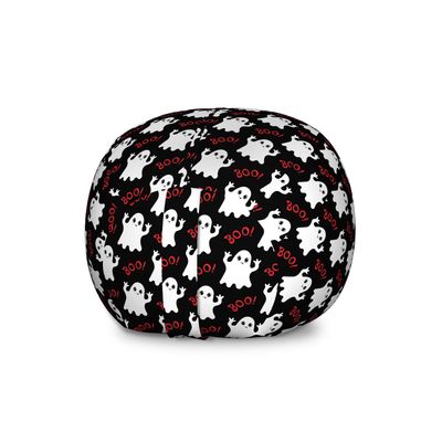 Ambesonne Ghost Storage Toy Bag Chair, Happy Halloween Theme Silly Ghosts on Black Boo Texts Pattern, Stuffed Animal Organizer Washable Bag, Large Size, Vermilion White