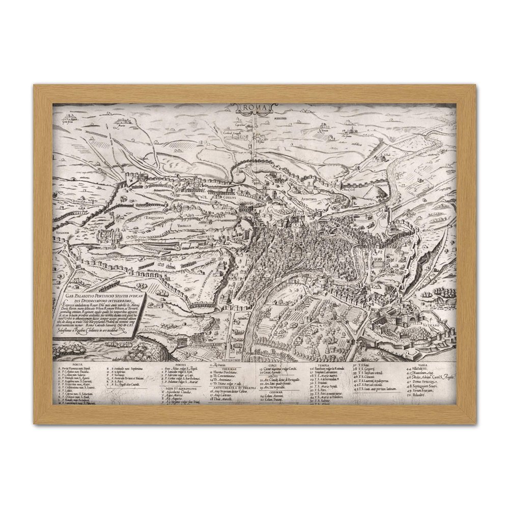 Artery8 Map Doslo 1561 Topographical 16th Century Rome City Plan Artwork Framed Wall Art Print 18X24 Inch