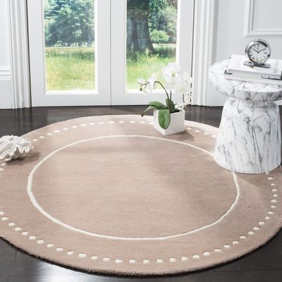 SAFAVIEH Bella Collection 3' Round Beige/Ivory BEL151J Handmade Dotted Border Premium Wool Area Rug