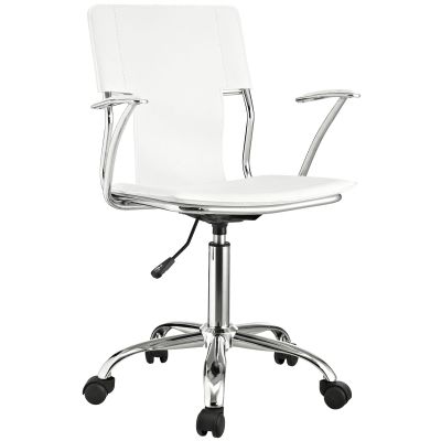America Luxury - Chairs Contemporary Modern Designer Home Business Office Work Desk Chair White Faux Vinyl Leather Aluminum