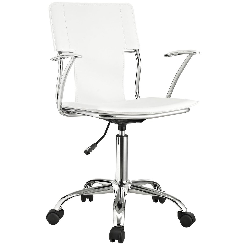 America Luxury - Chairs Contemporary Modern Designer Home Business Office Work Desk Chair White Faux Vinyl Leather Aluminum