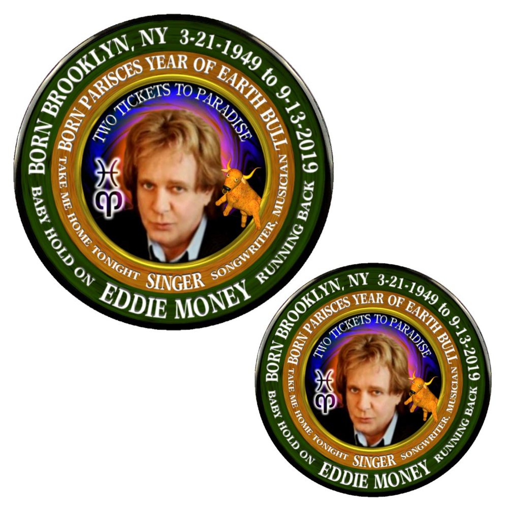 Eddie Money 80's Singer 3 inch Magnet + 2.25 inch Pin, Astrology Aries Pisces Cusp Zodiac Earth Bull 3 inch Magnet + 2.25 inch Pin