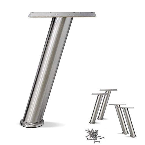 AKB Hardware Set of 4 Stainless Steel Slanted Sofa Legs  Strong Round Tube Design, Durable Furniture Legs, Modern Style (12" H)