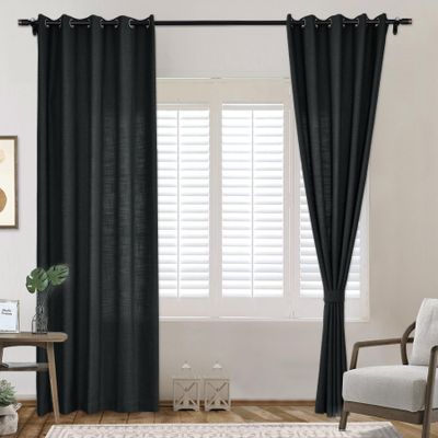 Frelement Extra Wide 120" W x 96" L Indoor Linen Curtains Thermal Insulated Drapes Grommet Privacy Panels for Bedroom, Living Room, Black, 1 Panel