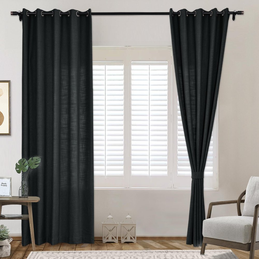 Frelement Extra Wide 120" W x 96" L Indoor Linen Curtains Thermal Insulated Drapes Grommet Privacy Panels for Bedroom, Living Room, Black, 1 Panel
