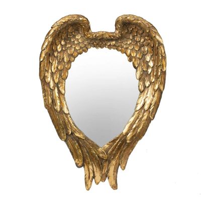 A&B Home 21.75" Gold Vintage Style Angel Wing Framed Oval Shaped Wall Mirror