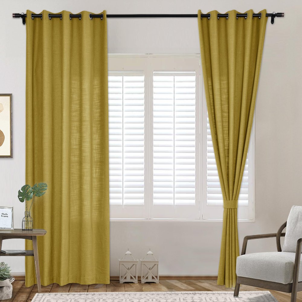 Frelement Khaki Breathable Faux Linen Curtains Noise Reduction Bronze Grommet Drapes for Bedroom, Patio Door, Bathroom, 100" W x 84" L, 1 Panel