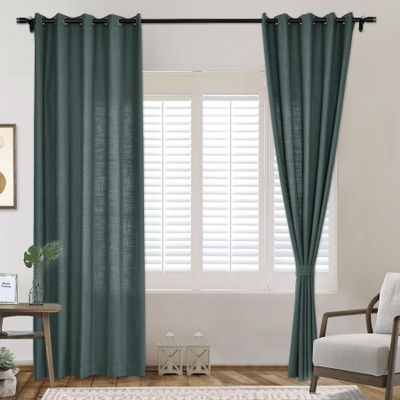 Frelement Everglade Teal Breathable Faux Linen Curtains Noise Reduction Bronze Grommet Drapes for Bedroom, Patio Door, Bathroom, 100" W x 84" L, 1 Panel