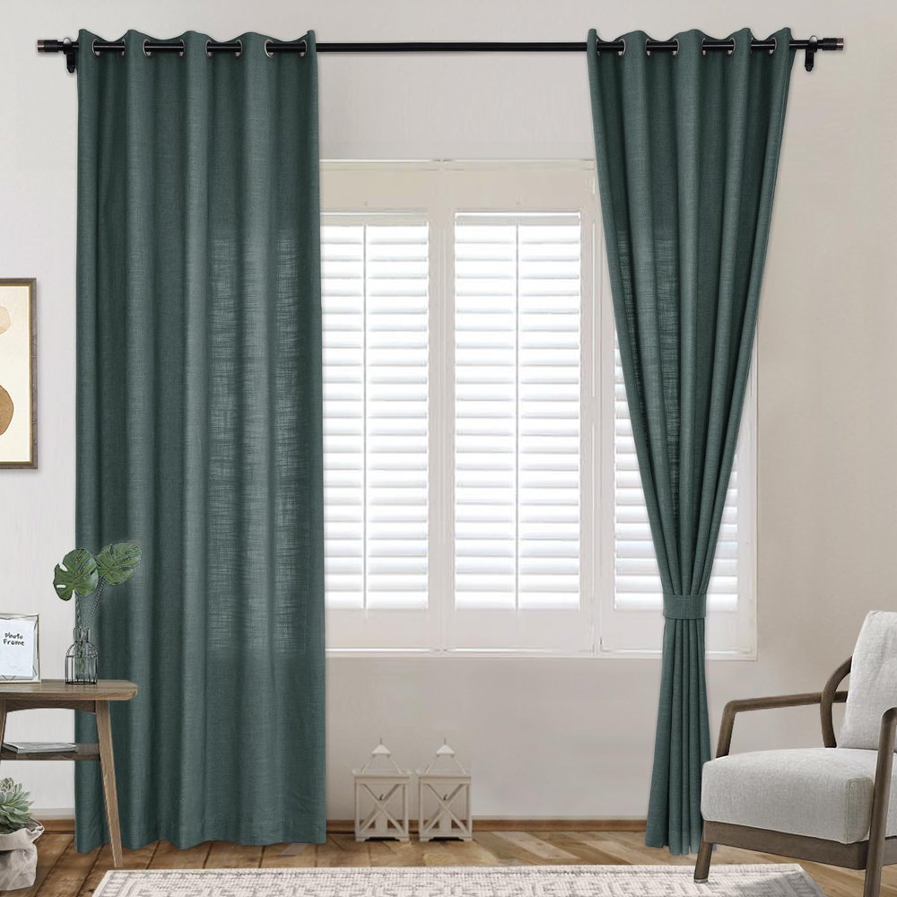 Frelement Everglade Teal Breathable Faux Linen Curtains Noise Reduction Bronze Grommet Drapes for Bedroom, Patio Door, Bathroom, 100" W x 84" L, 1 Panel