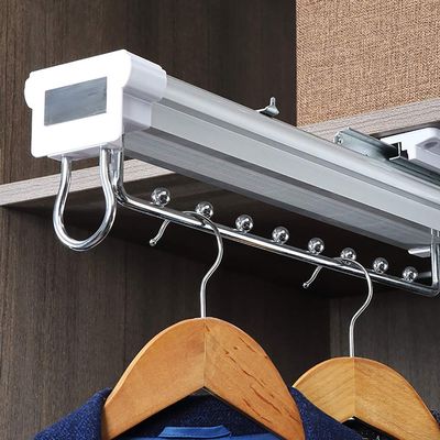 Cabinet Pull Out Clothes Hanger Rail,Metal Sliding Rail with Damper,Extendable Organizer Rack for Depth 14/18inch Wardrobe-White (Size : 460mm)