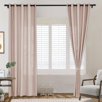 Frelement Pink Lemonade Breathable Faux Linen Curtains Noise Reduction Bronze Grommet Drapes for Bedroom, Patio Door, Bathroom, 100" W x 84" L, 1 Panel