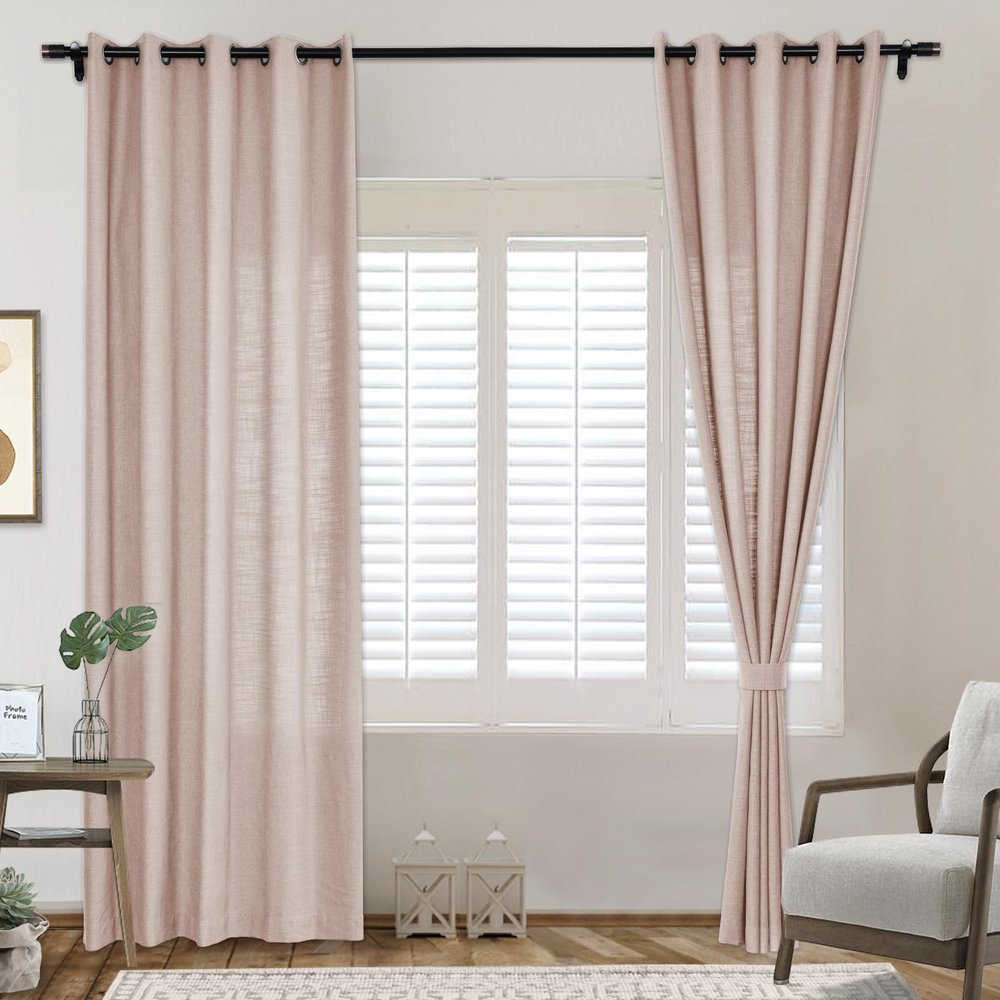 Frelement Pink Lemonade Breathable Faux Linen Curtains Noise Reduction Bronze Grommet Drapes for Bedroom, Patio Door, Bathroom, 100" W x 84" L, 1 Panel