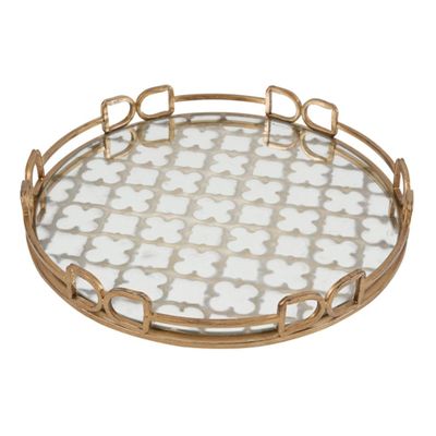 Medium Geometric Mirror Glass Round Tray - 16" - Gold