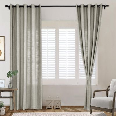 Frelement Gray Breathable Faux Linen Curtains Noise Reduction Bronze Grommet Drapes for Bedroom, Patio Door, Bathroom, 100" W x 84" L, 1 Panel