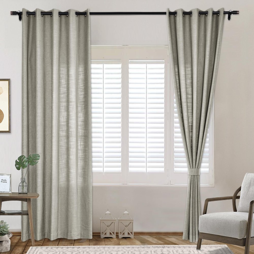 Frelement Gray Breathable Faux Linen Curtains Noise Reduction Bronze Grommet Drapes for Bedroom, Patio Door, Bathroom, 100" W x 84" L, 1 Panel