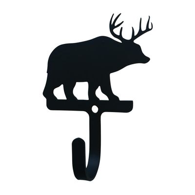 Village Wrought Iron WH-353-S 4 Inch Bear/Deer - Wall Hook Small, Black
