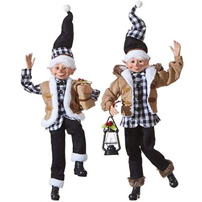 RAZ Imports Set of 2 Christmas in The Country 16" Posable Christmas Elves (Elf Set) - Plaid -3902253