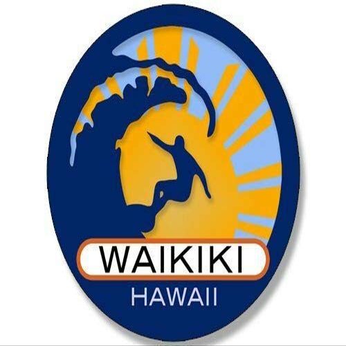 Magnet 4x4 inch Round Surfer On Wave Waikiki Hawaii Sticker (Surfing surf Beach) Magnetic Magnet Vinyl Sticker