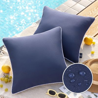 Phantoscope Pack of 2 Outdoor Waterproof Solid Throw Decorative Pillow Cover Decorative Square Outdoor Pillows Cushion Case Patio Pillows for Couch Tent (20''x20'', Dark Blue)