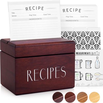 Apace Living Recipe Box with 50 Recipe Cards and Dividers - Vintage Style Sapele Wood 4x6 Recipe Holder Card Box - Exclusively from the Premier Collection - Fits 240 Cards