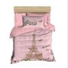 100% Cotton Paris Bedding Set, Eiffel Tower Themed Twin Size Quilt/Duvet Cover Set, Pink Bed Set, No Flat or Fitted Sheet (3 Pieces) view 1