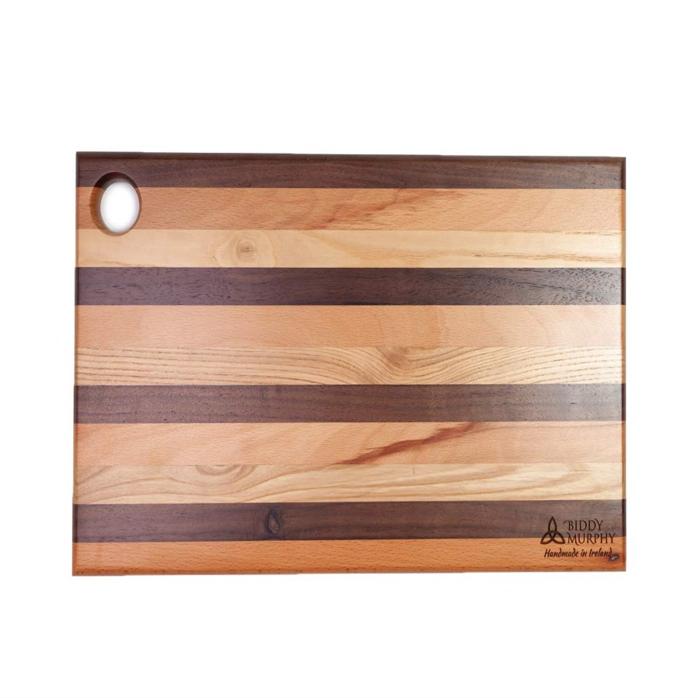 Biddy Murphy Irish Gifts Hardwood Cutting Board for Kitchen, Striped, 16" x 10" Large Handmade, Sustainable Irish Wood, Reversible, Made in Ireland