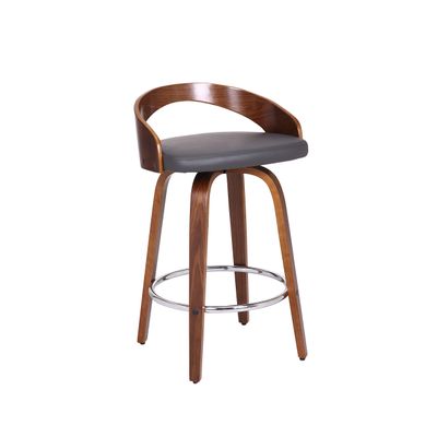 Armen Living Sonia 26" Counter Height Swivel Gray Faux Leather and Walnut Wood Bar Stool