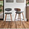 Armen Living Fox 28.5" Bar Height Grey Faux Leather and Walnut Wood Mid-Century Modern Bar Stool view 2