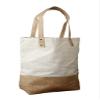 Pack of 12 -Natural Two Tone Jute Bag with Cotton Trim and Jute Handles Size 16"W x 16"H x 5.5"Gusset- CarryGreen Bags view 1