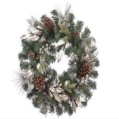 22" Pine Cone/Berry/Leaf/Pine Wreath Godl Champne (Pack of 6)