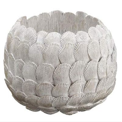 6"Hx9.5"D Sea Shell Container Antique White (pack of 2)