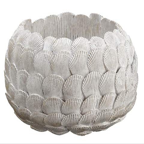 6"Hx9.5"D Sea Shell Container Antique White (pack of 2)