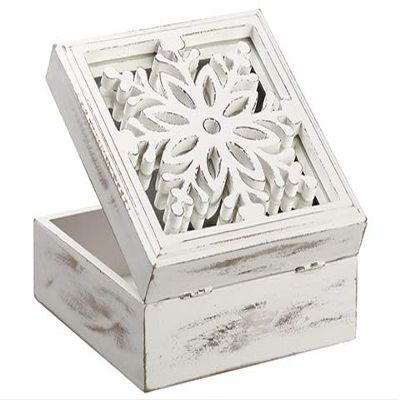 3.75"Hx8.75"Wx8.75"L Snowflake Wood Box Antique White (pack of 2)