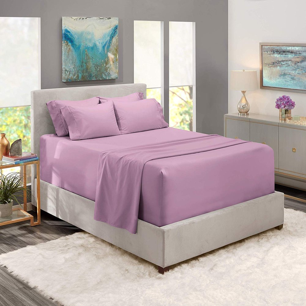 6 Piece Sheet Set 18" - 21" Extra Deep Pocket Fitted Sheet for High Mattress- 1000 Thread Count (Lavender Solid,Full/Double Bed - 54" x 75") 100% Egyptian Cotton