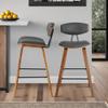 Armen Living Fox 25.5" Counter Height Grey Faux Leather and Walnut Wood Mid-Century Modern Bar Stool view 2