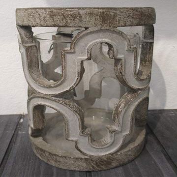 7" Hx4.75 D Candleholder with Glass Gray White