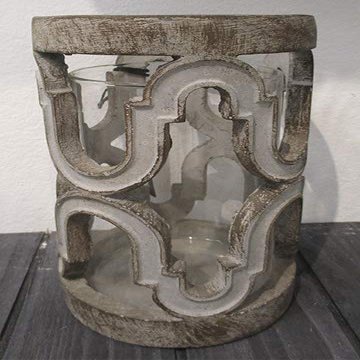 7" Hx4.75 D Candleholder with Glass Gray White