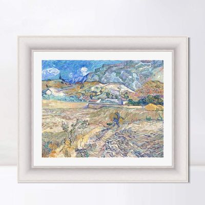 INVIN ART Framed Canvas Art Giclee Print Landscape at Saint-Remy by Vincent Van Gogh Wall Art Living Room Home Office Decorations(Modern Simple White Frame with Mat,20"x24")