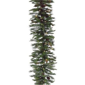9'Lx16 W Rocky Mountain Pine Garland x260 w/Cone & 100 Clear Lights Green (Pack of 4)