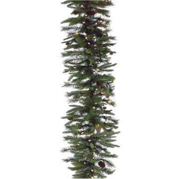 9'Lx16 W Rocky Mountain Pine Garland x260 w/Cone & 100 Clear Lights Green (Pack of 4)