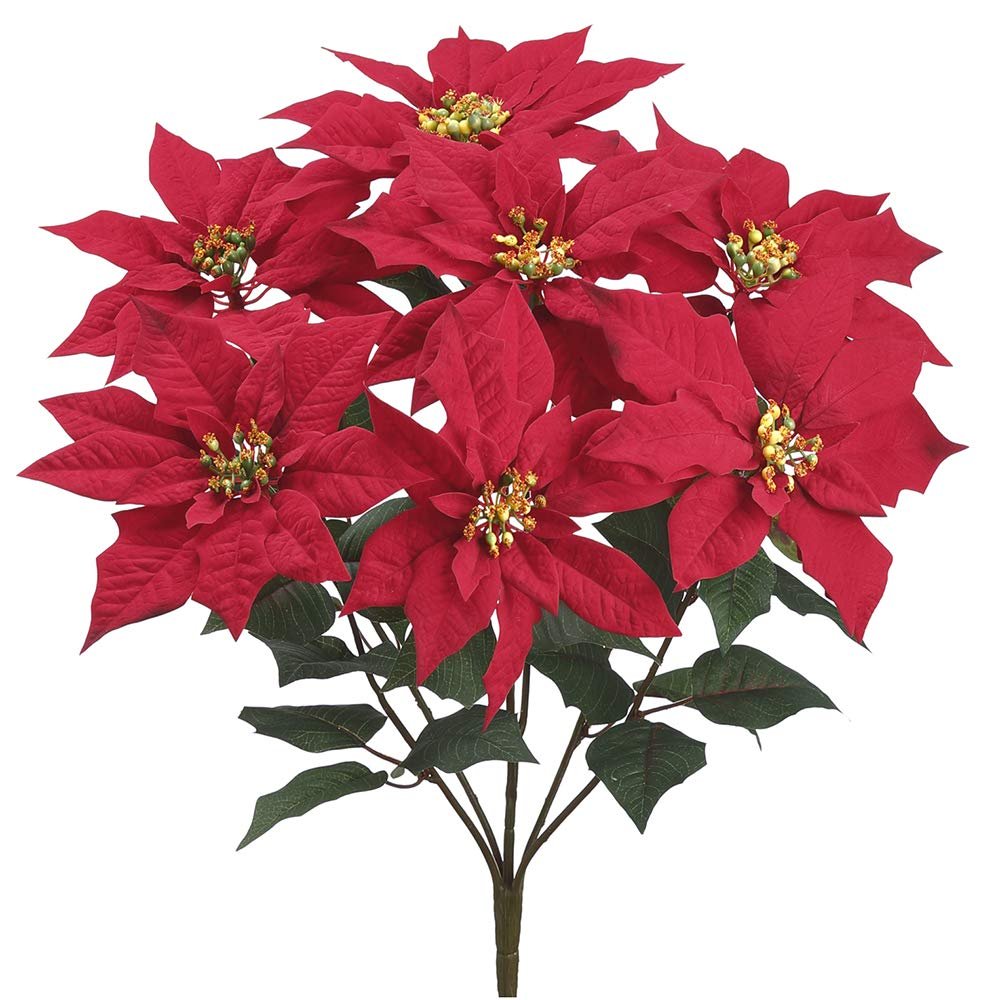 Arcadia Silk Plantation 22" Poinsettia Bush x7 Red (Pack of 6)