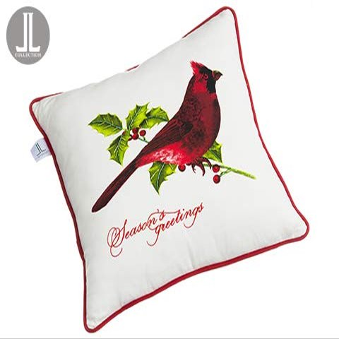 Arcadia Silk Plantation 18" Wx18 L Season's Greetings Cardinal Pillow Red Beige (Pack of 3)